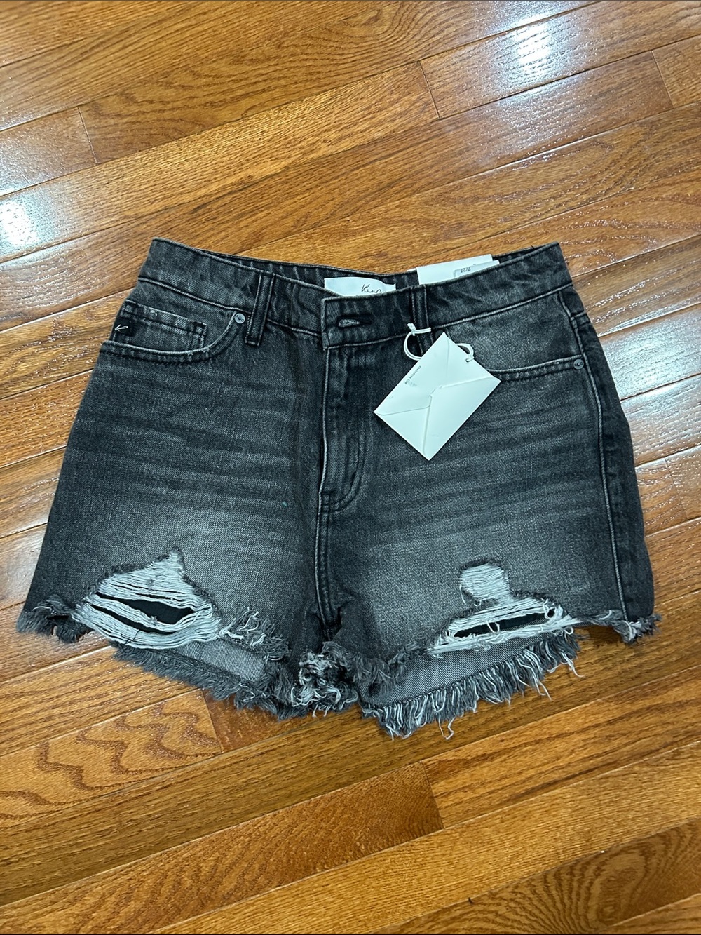 KanCan Black Distressed Denim Shorts - Women